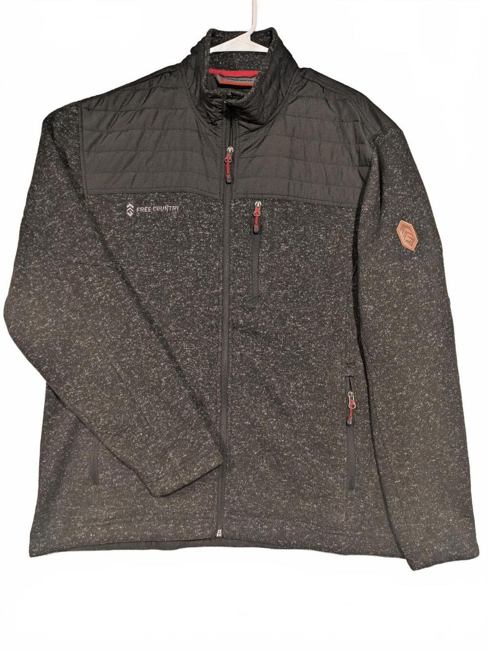 Free Country Zip Up Knit Hybrid Jacket Quilted Chest Mens XL Charcoal Gray